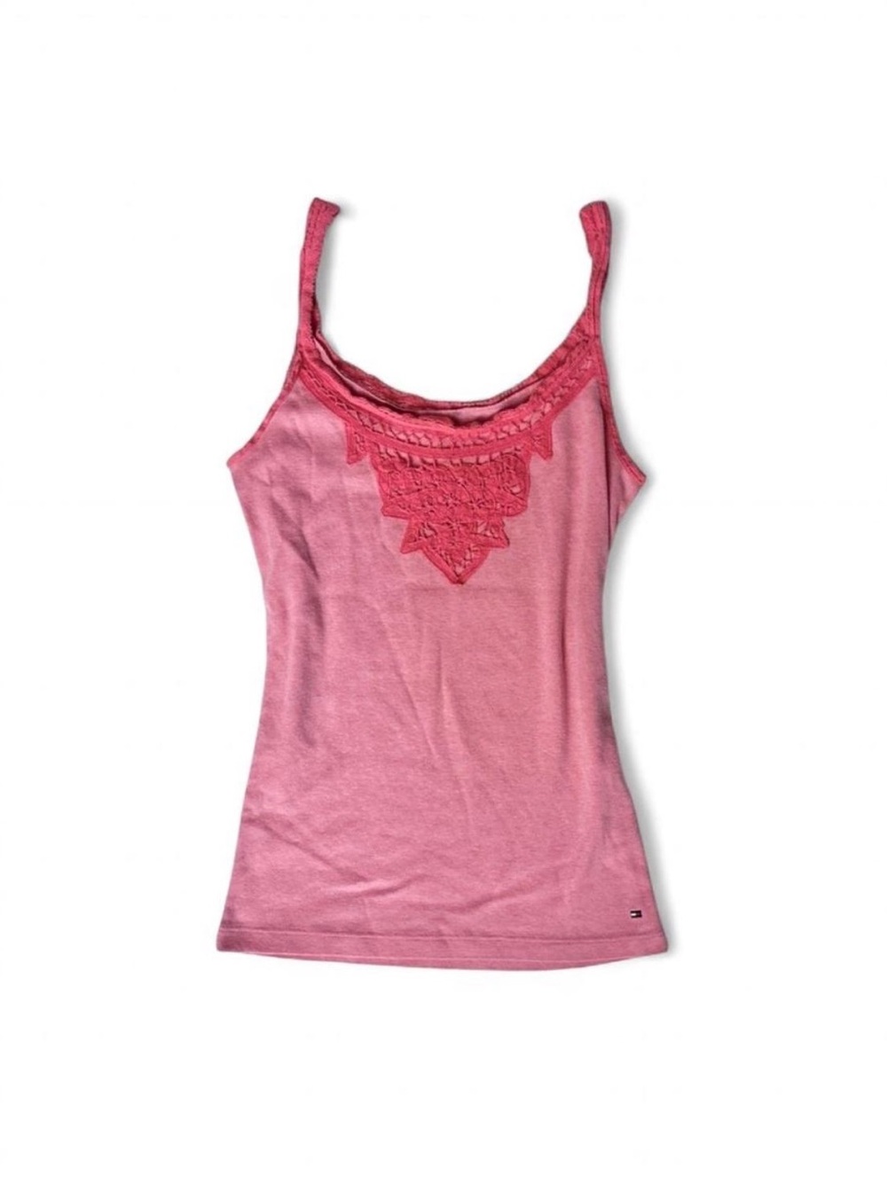 Tommy Hilfiger y2k boho hot pink lace trim cami top